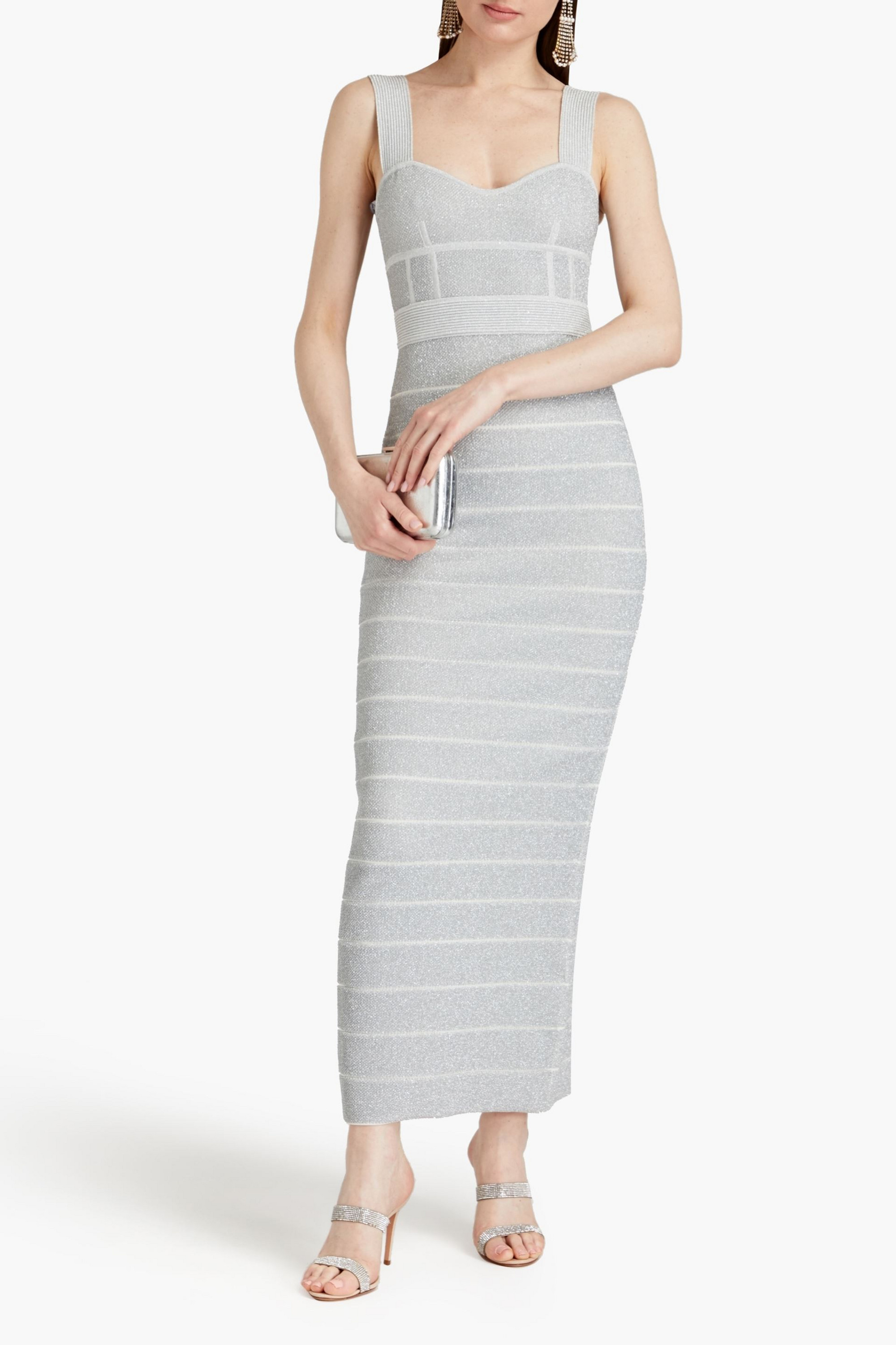 Herve Leger Metallic bandage maxi dress