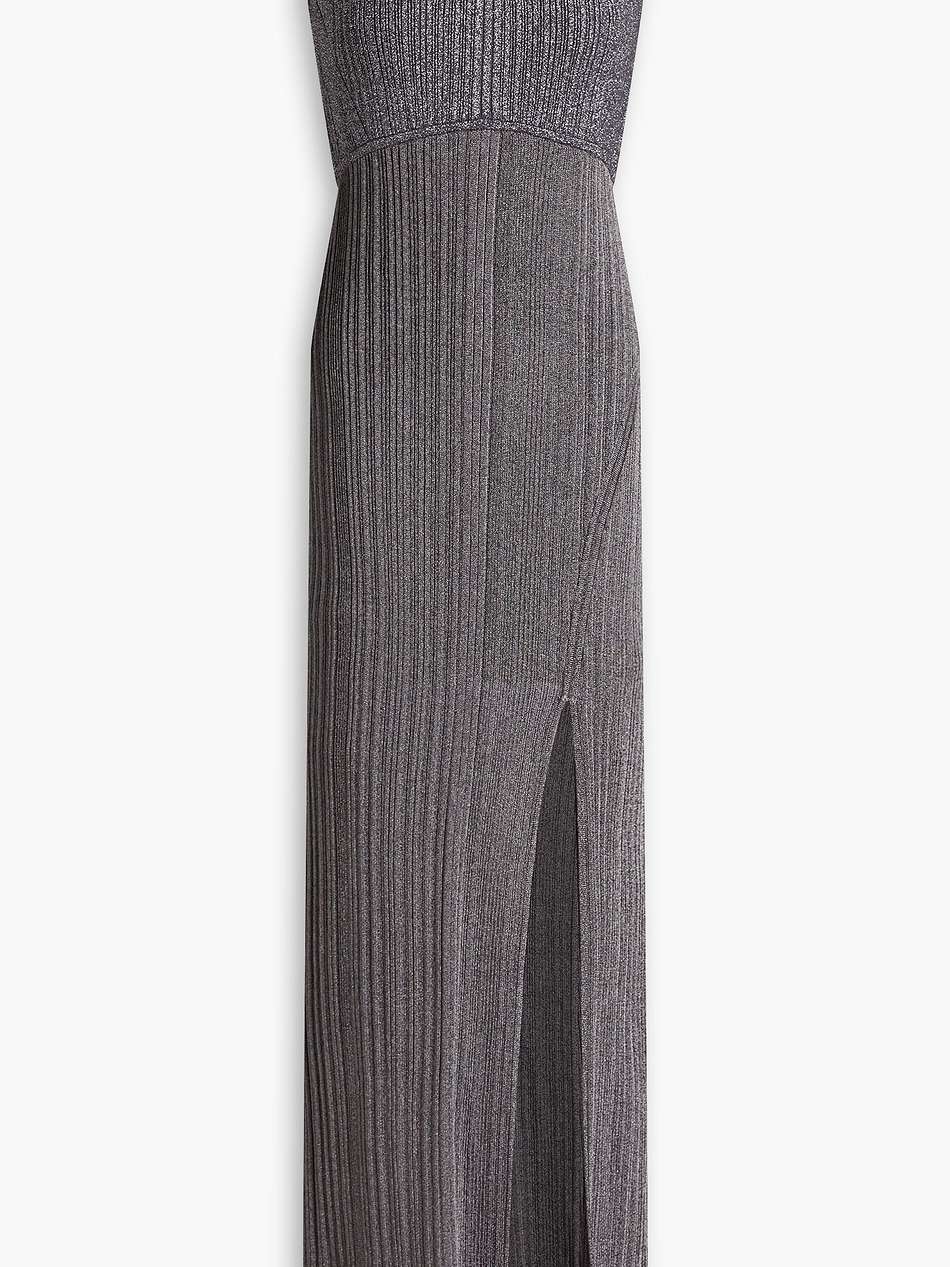 cutout metallic ribbed-knit gown
