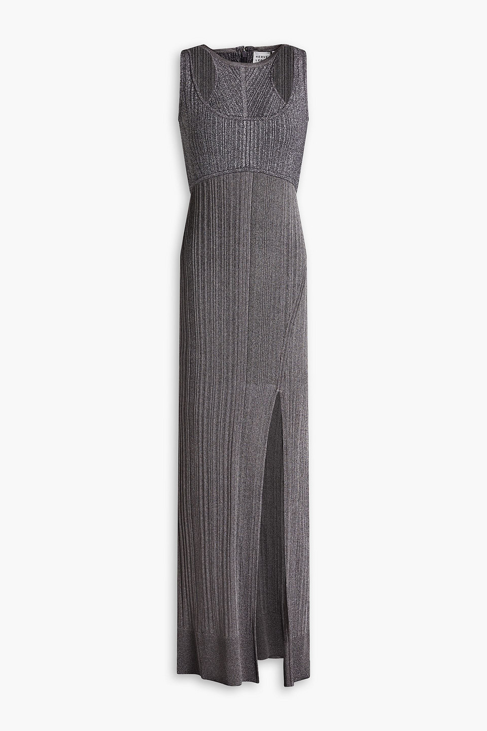 Herve Leger Robe Aus Metallic-rippstrick Mit Cut-outs In Gunmetal