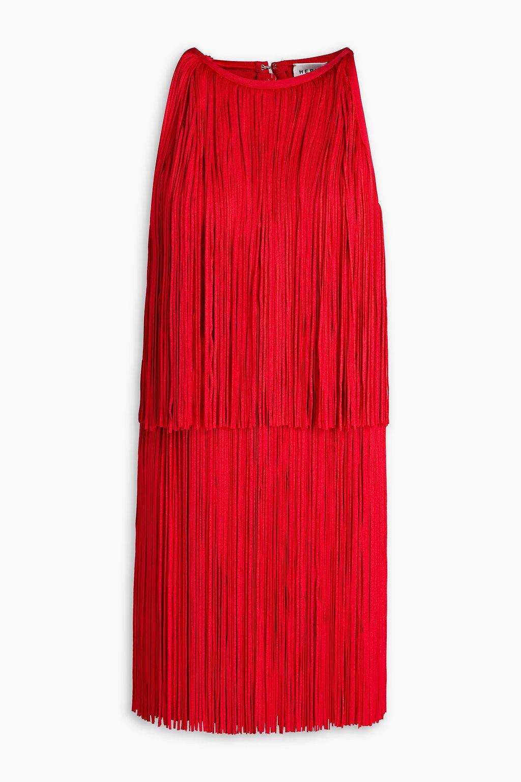 Fringed recycled-bandage gown