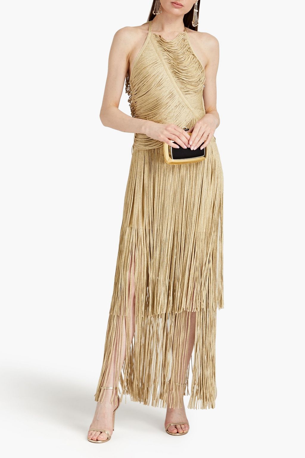 HERVÉ LÉGER Fringed metallic bandage gown | THE OUTNET