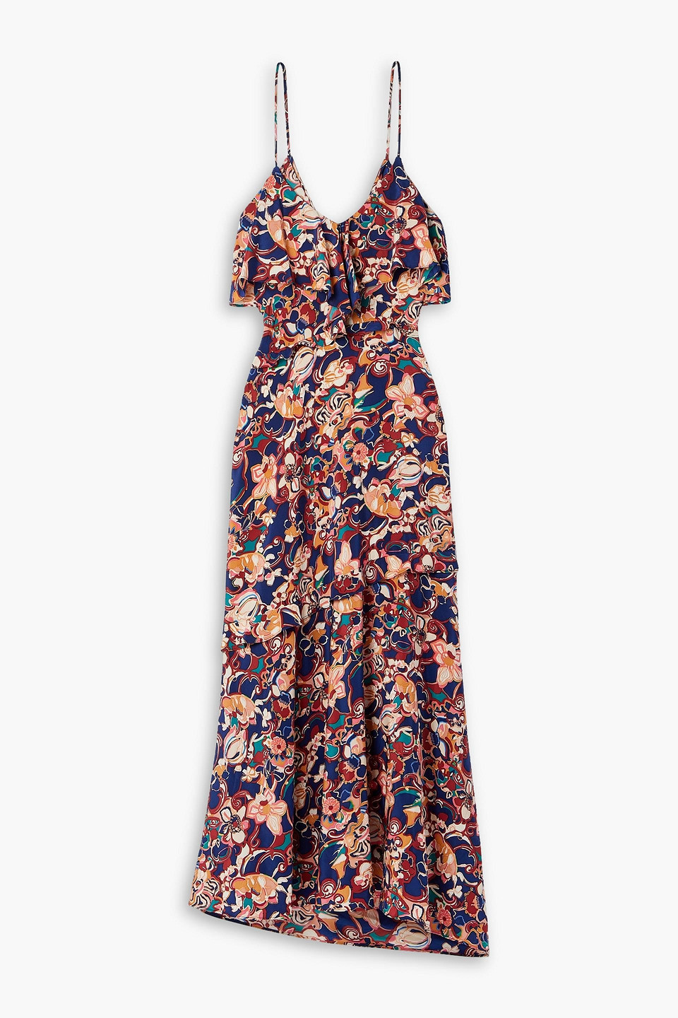 A.l.c Penelope Ruffled Floral-print Silk-blend Crepe De Chine Midi Dress In Indigo