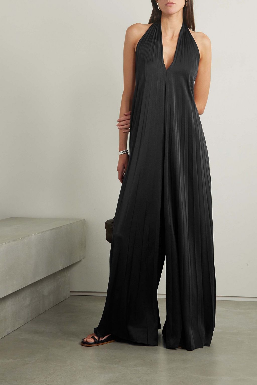 A.L.C. Rio pleated satin halterneck jumpsuit