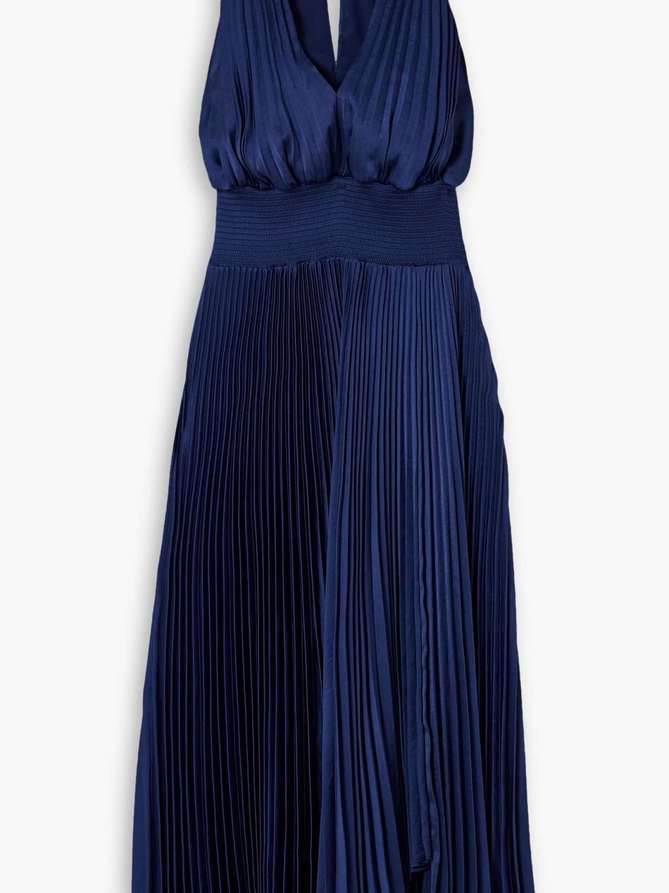 rose plissé-satin halterneck midi dress