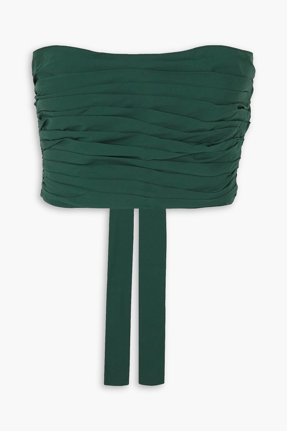 Bassike Strapless Cropped Gathered Cotton-poplin Top In Emerald