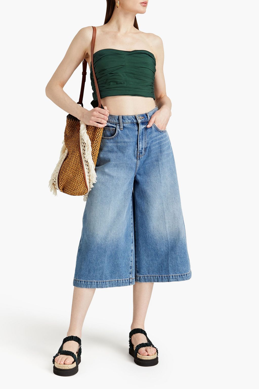BASSIKE Strapless cropped ruched cotton-poplin top