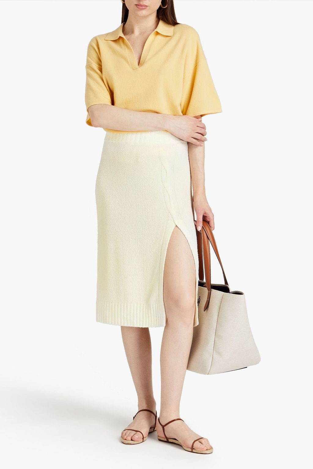 L'AGENCE Nancy bouclé-knit midi pencil skirt