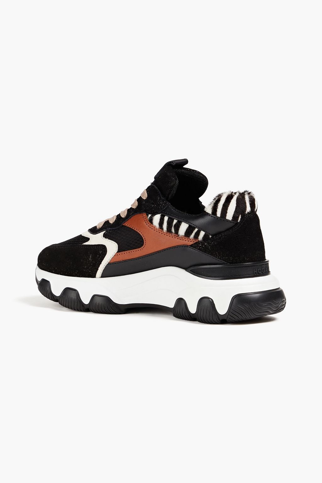 HOGAN Leather, calf-hair and mesh sneakers