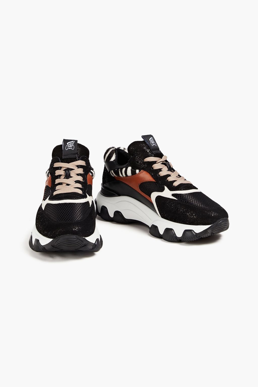 HOGAN Leather, calf-hair and mesh sneakers