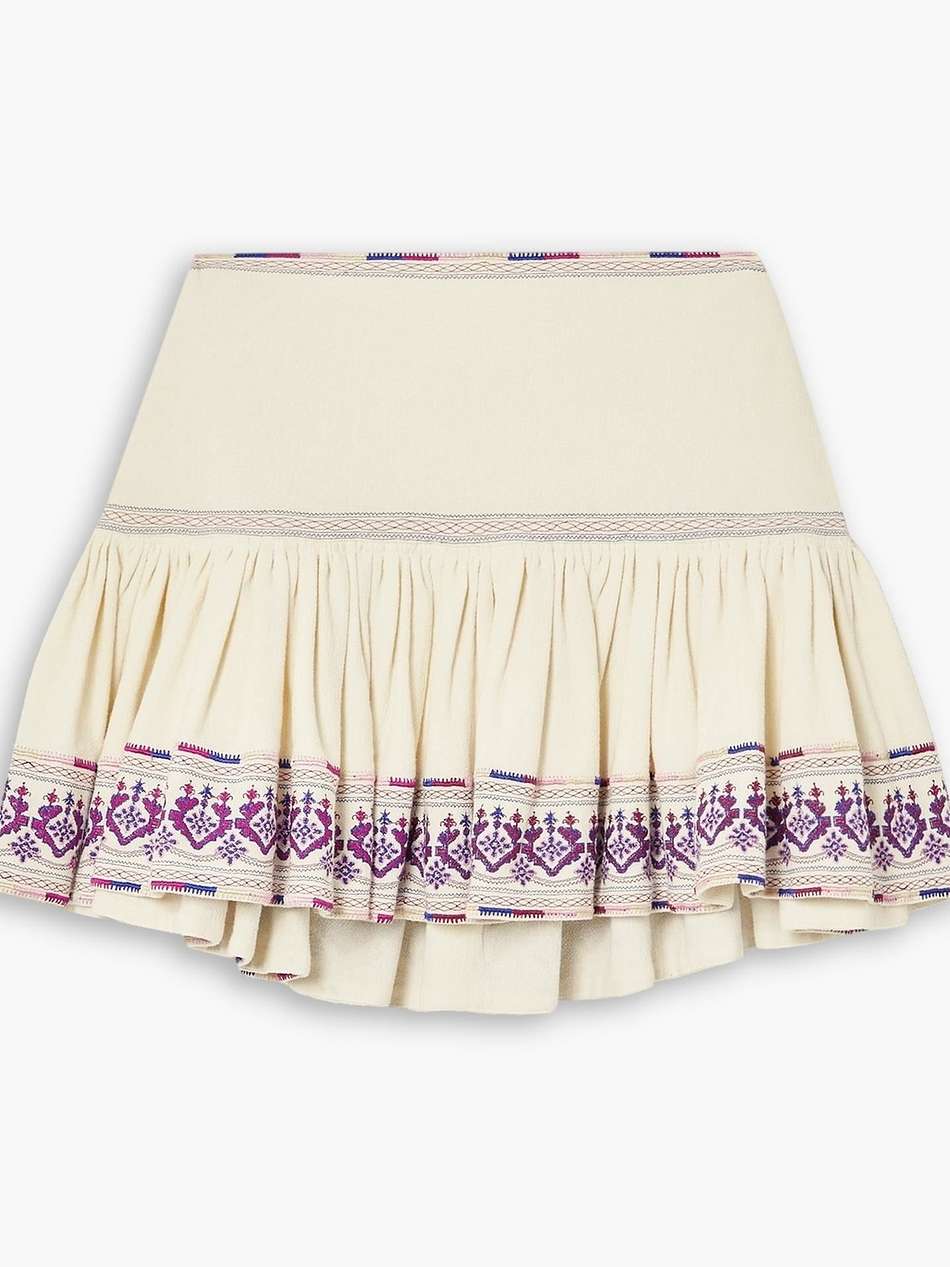 tyruss ruffled embroidered cotton-jacquard mini skirt