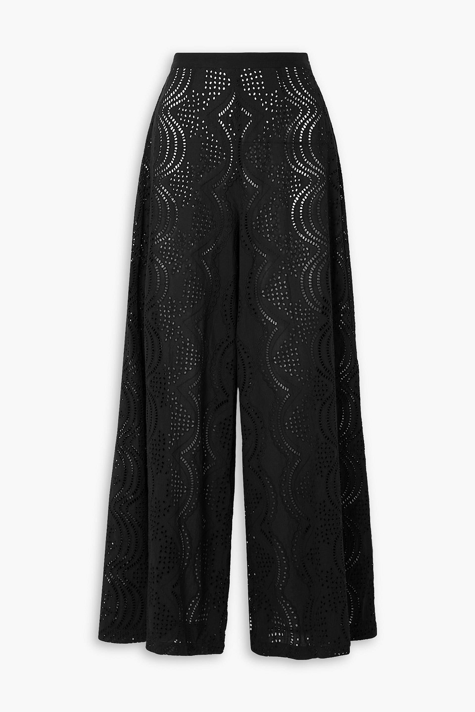 Miguelina Pamela Broderie Anglaise Cotton Wide-leg Pants In Black