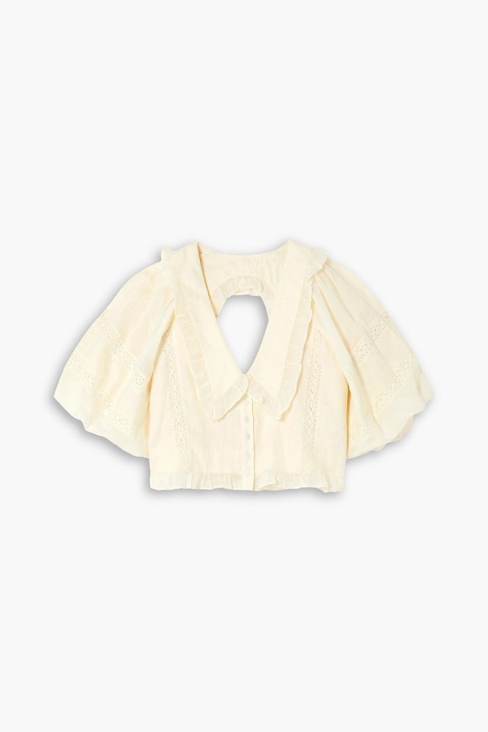 JOSLIN Maeveline cropped cutout crochet-trimmed linen blouse