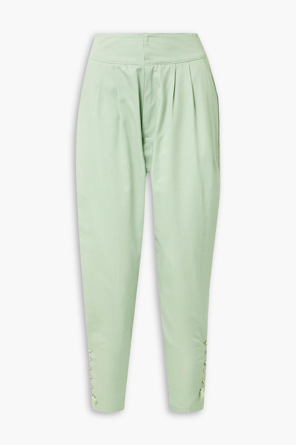 Paradised Arielle Lace-up Cotton-twill Tapered Pants In Mint