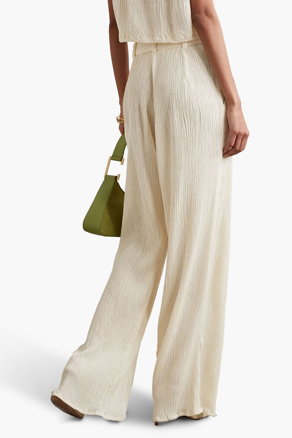 SAVANNAH MORROW Hali crinkled bamboo and silk-blend wide-leg pants
