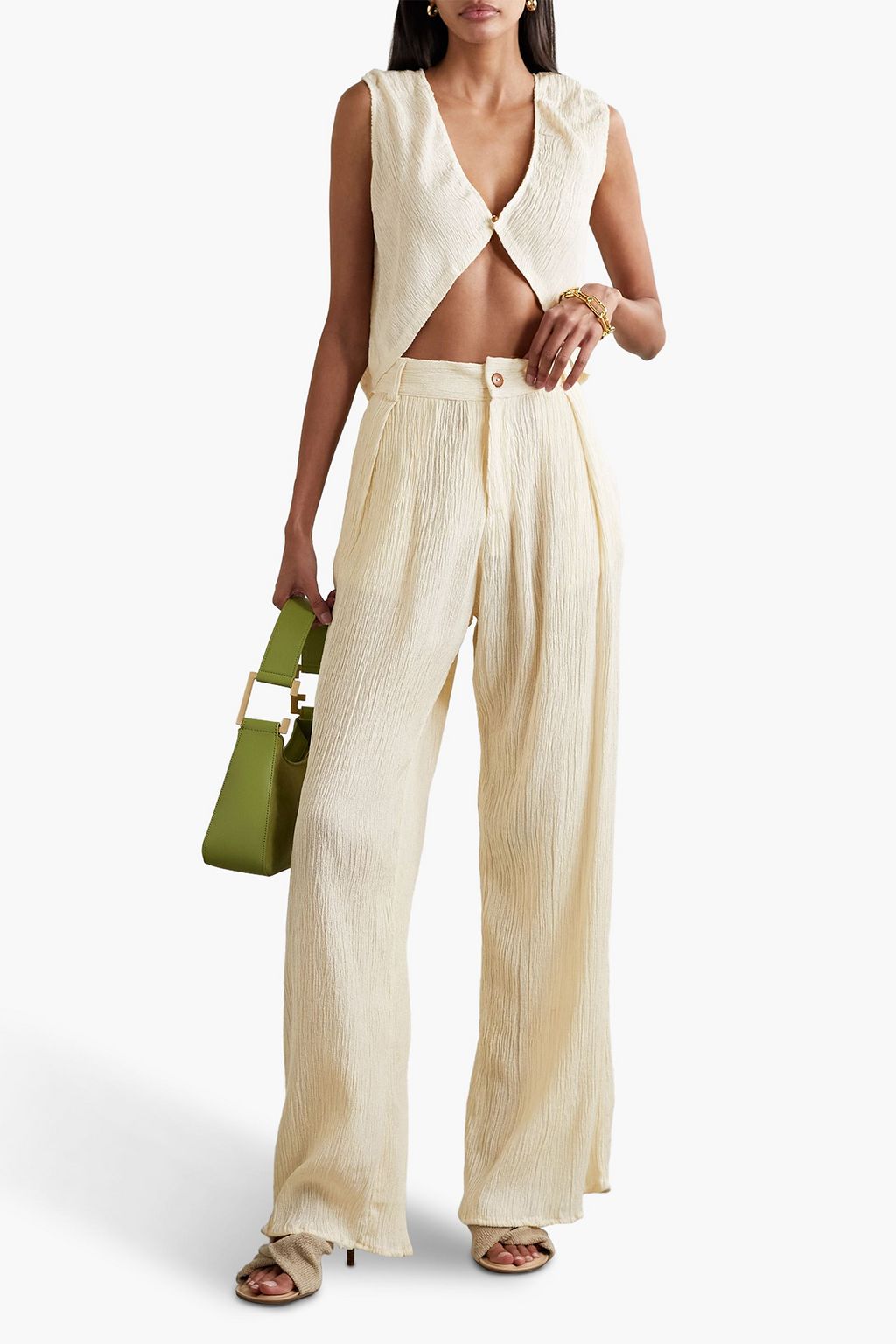 SAVANNAH MORROW Hali crinkled bamboo and silk-blend wide-leg pants