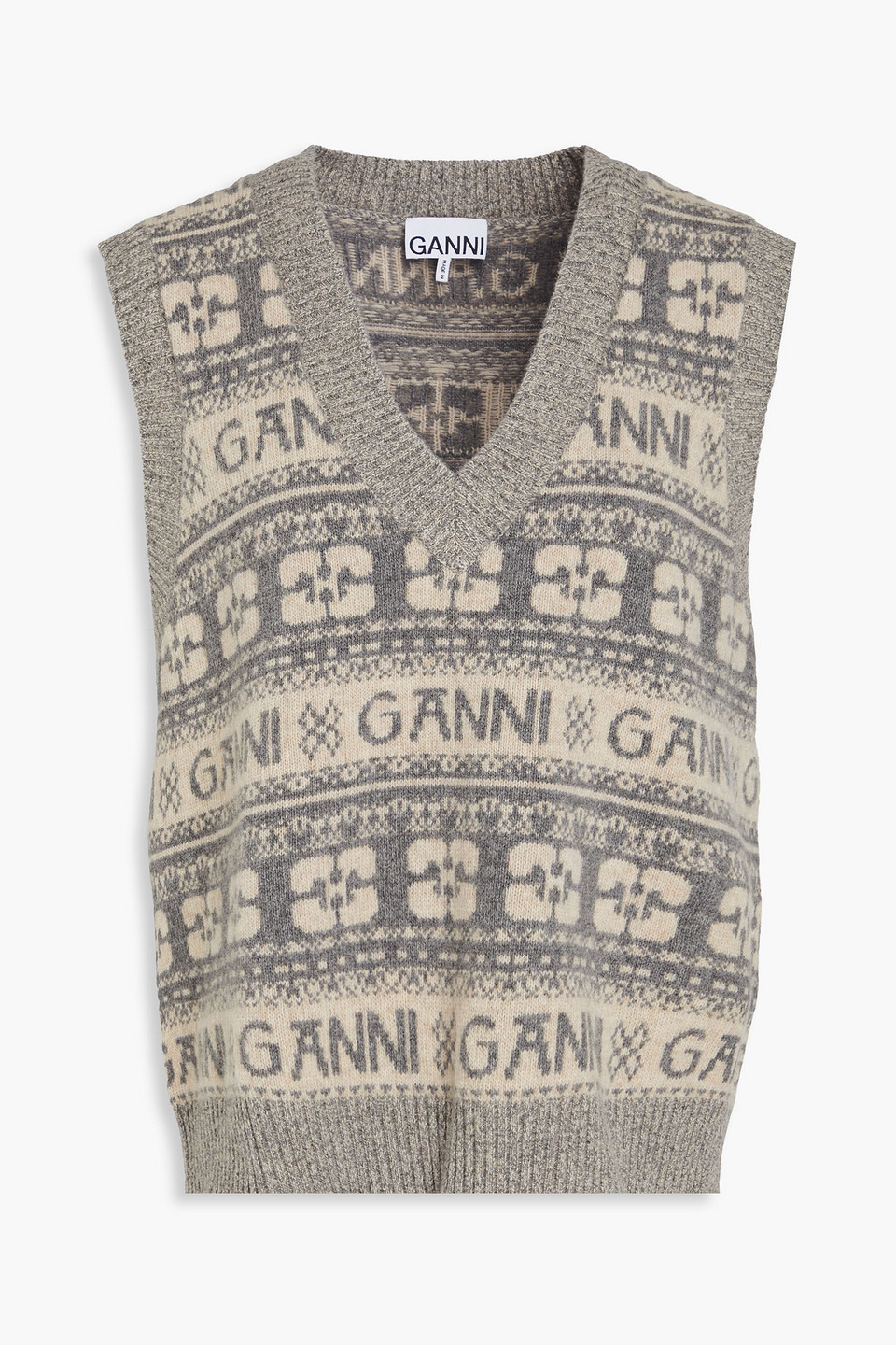 ganni - jacquard-knit vest - gray - 4xl