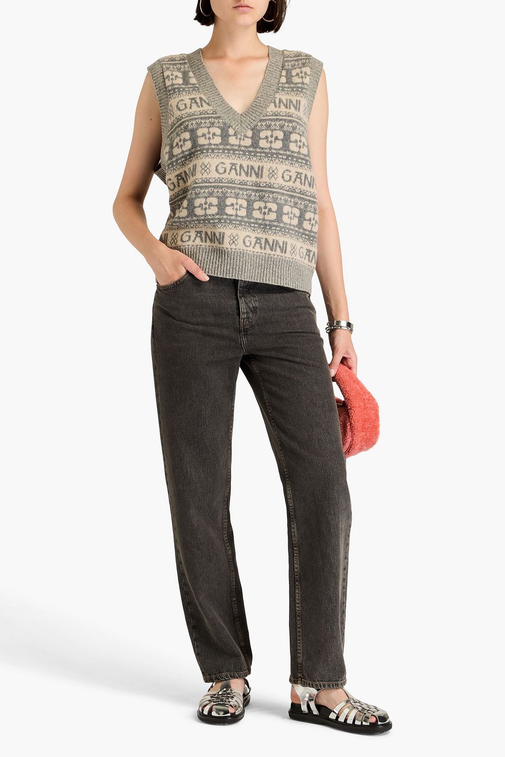 GANNI Jacquard-knit vest