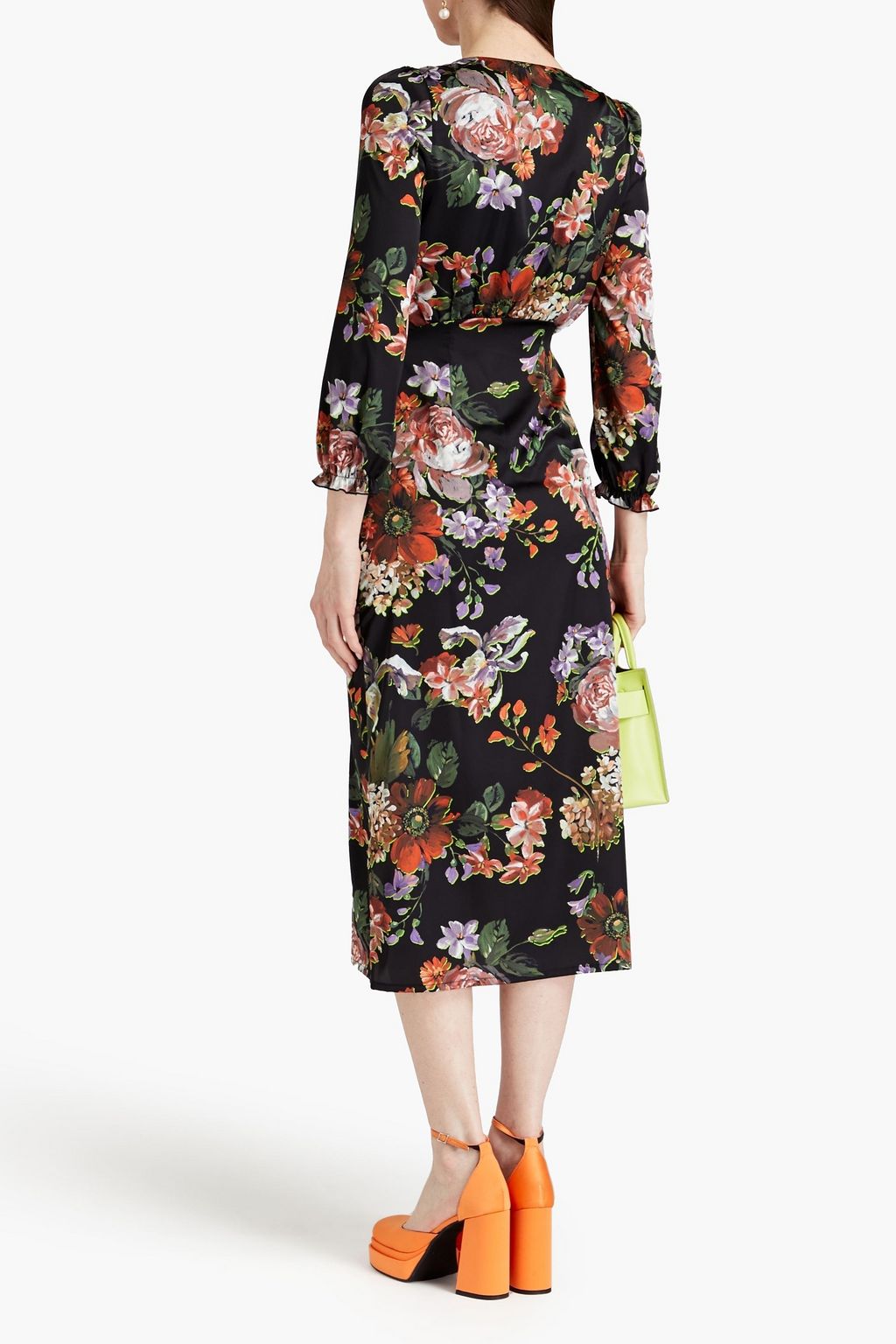 VIVETTA Floral-print stretch-satin midi dress
