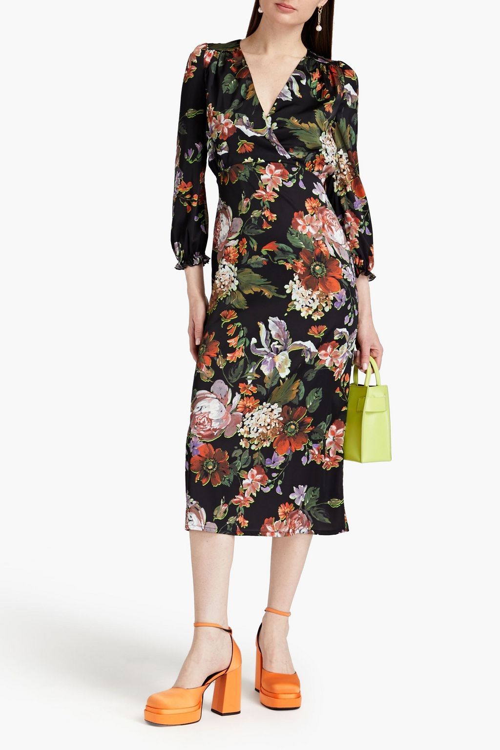 VIVETTA Floral-print stretch-satin midi dress