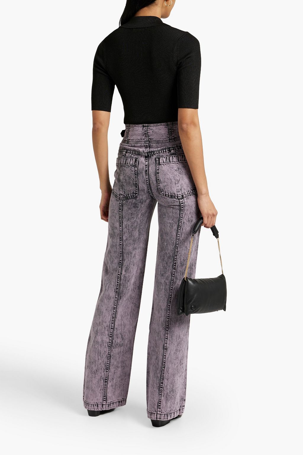 ULLA JOHNSON ハイライズ フレアジーンズ ベルト付き ケミカルウォッシュ