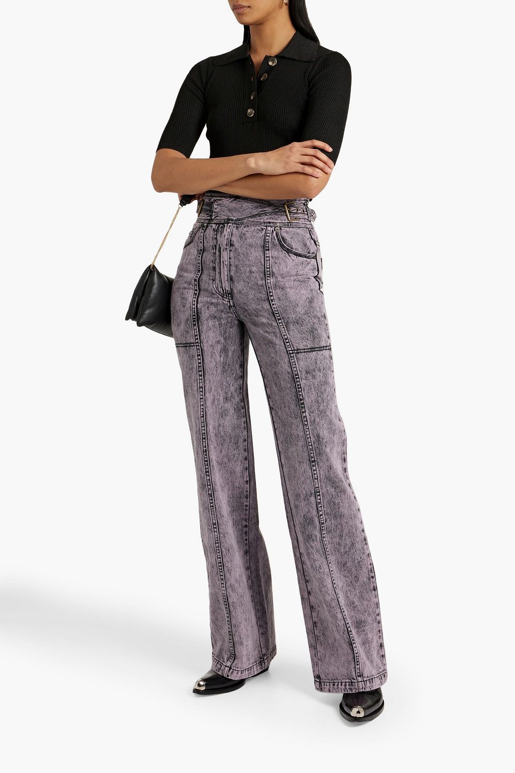 ULLA JOHNSON ハイライズ フレアジーンズ ベルト付き ケミカルウォッシュ