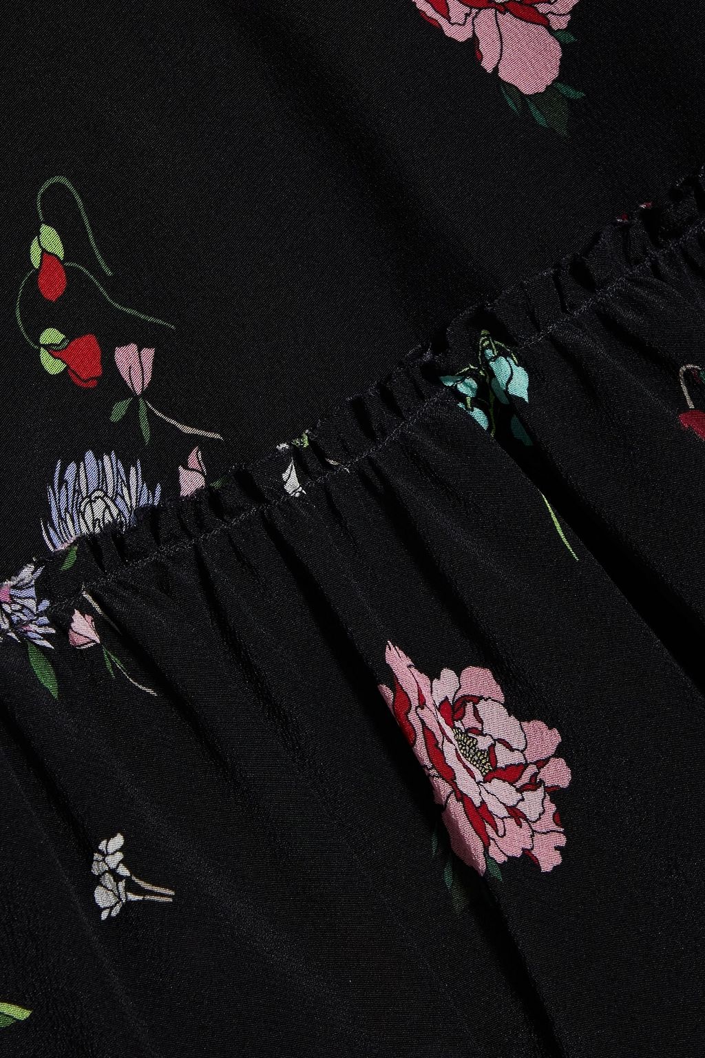 REDVALENTINO Ruffled floral-print silk crepe de chine blouse