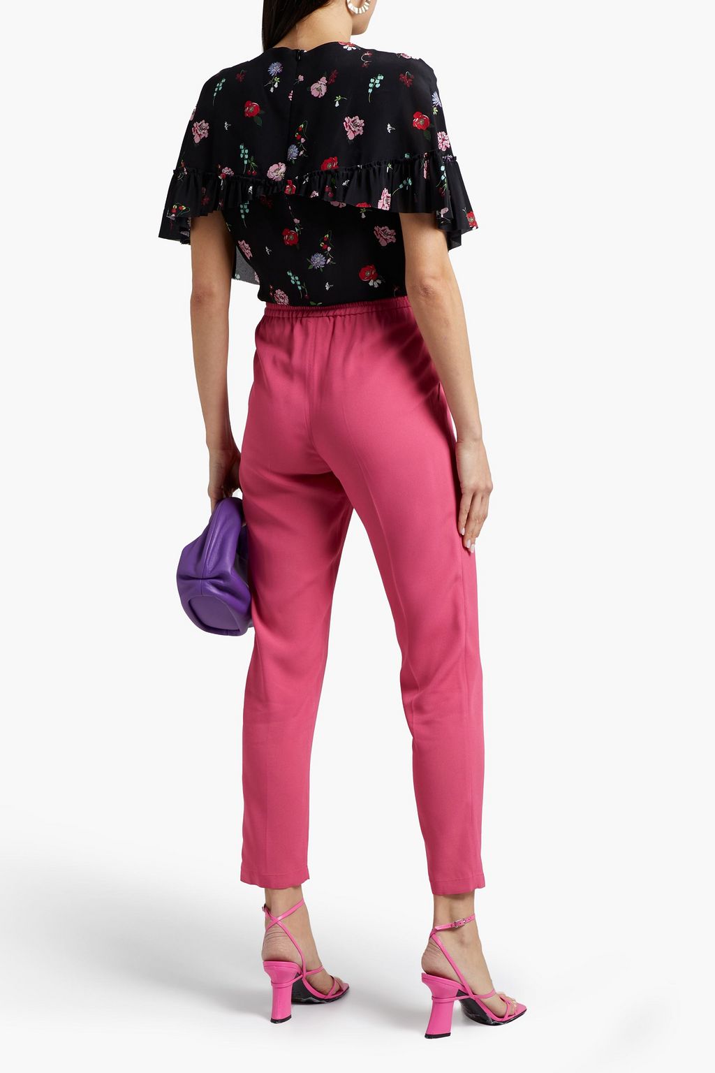 REDVALENTINO Ruffled floral-print silk crepe de chine blouse