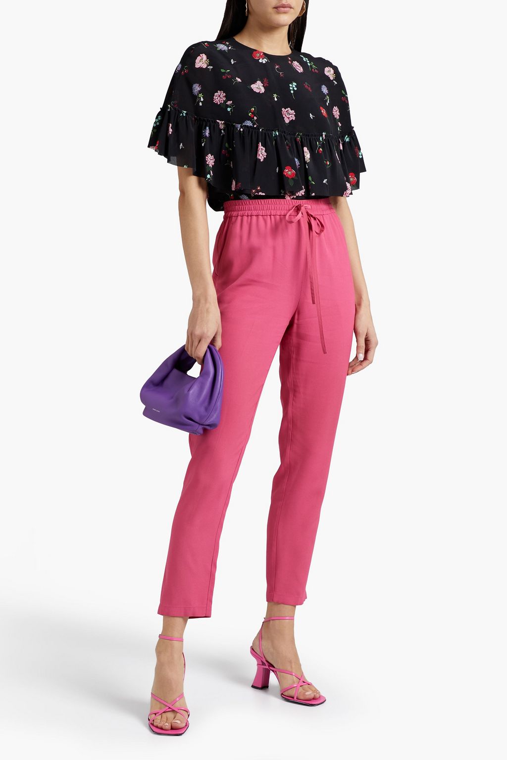 REDVALENTINO Ruffled floral-print silk crepe de chine blouse