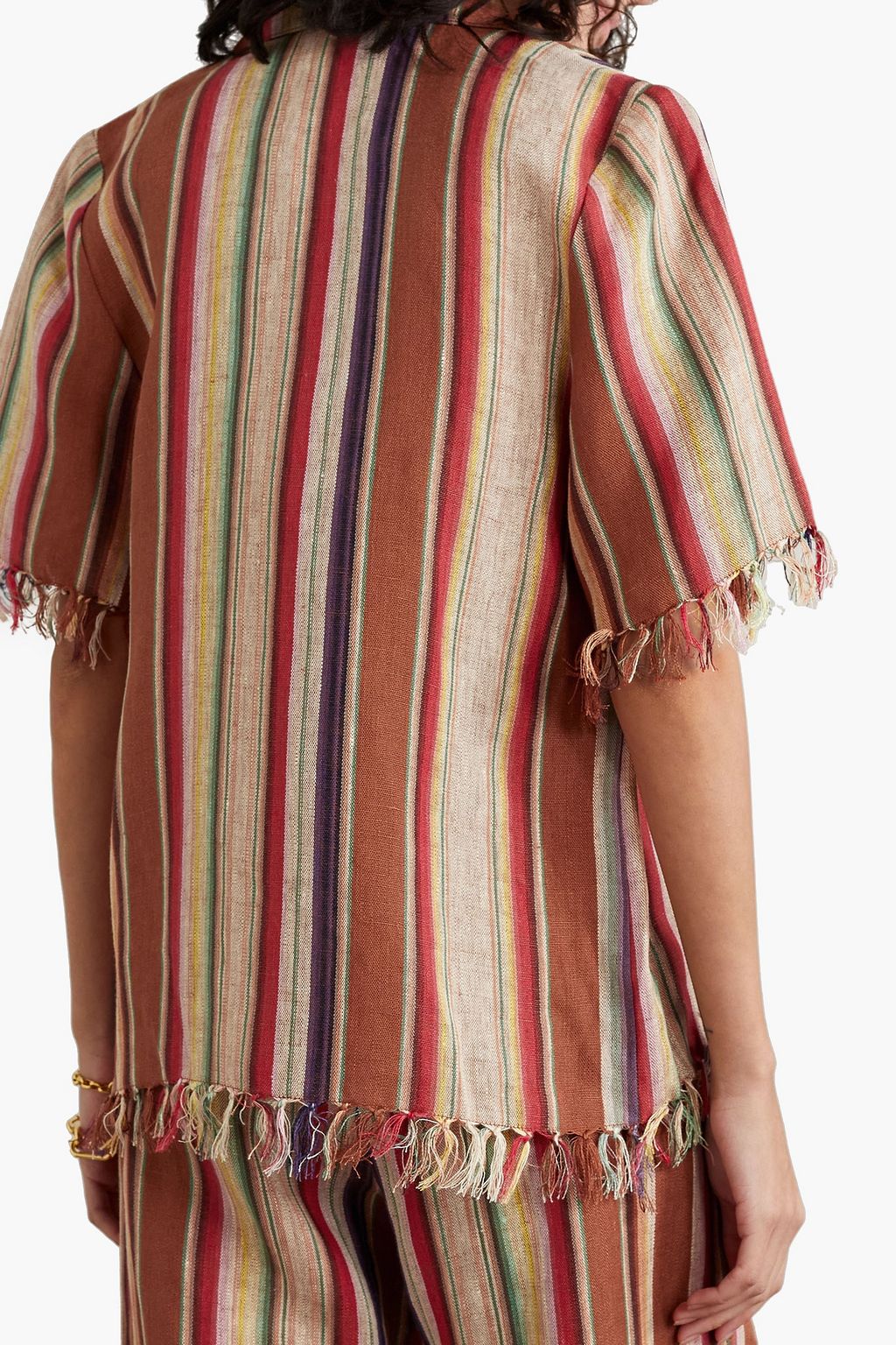 MIGUELINA Briar fringed striped linen shirt