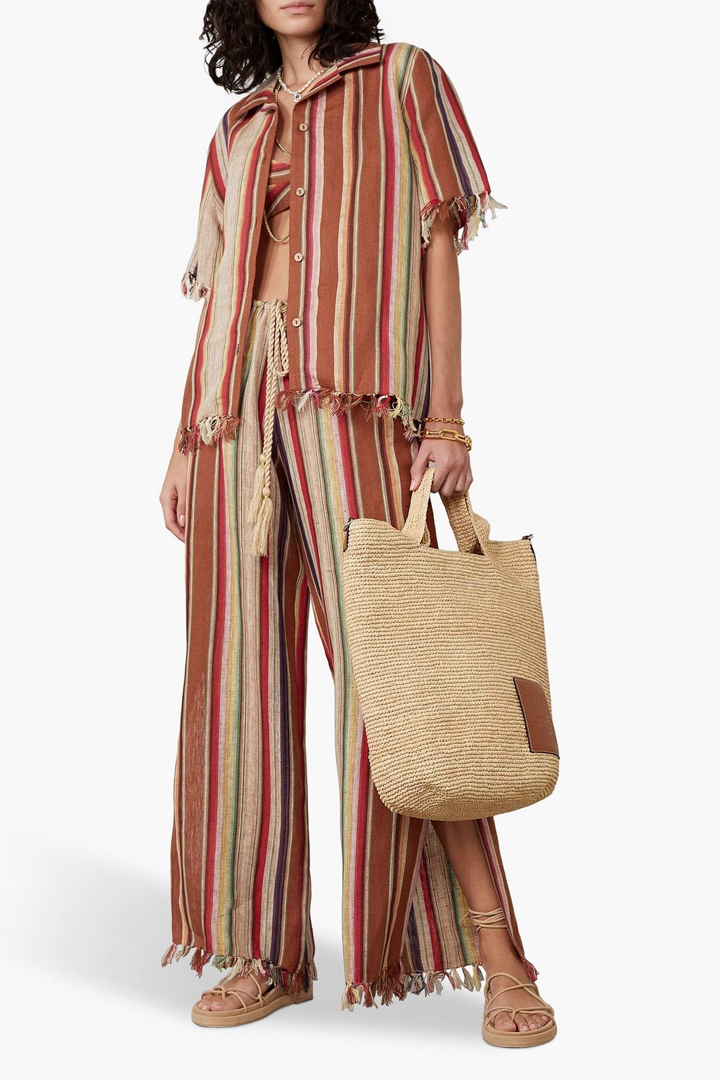 MIGUELINA Briar fringed striped linen shirt