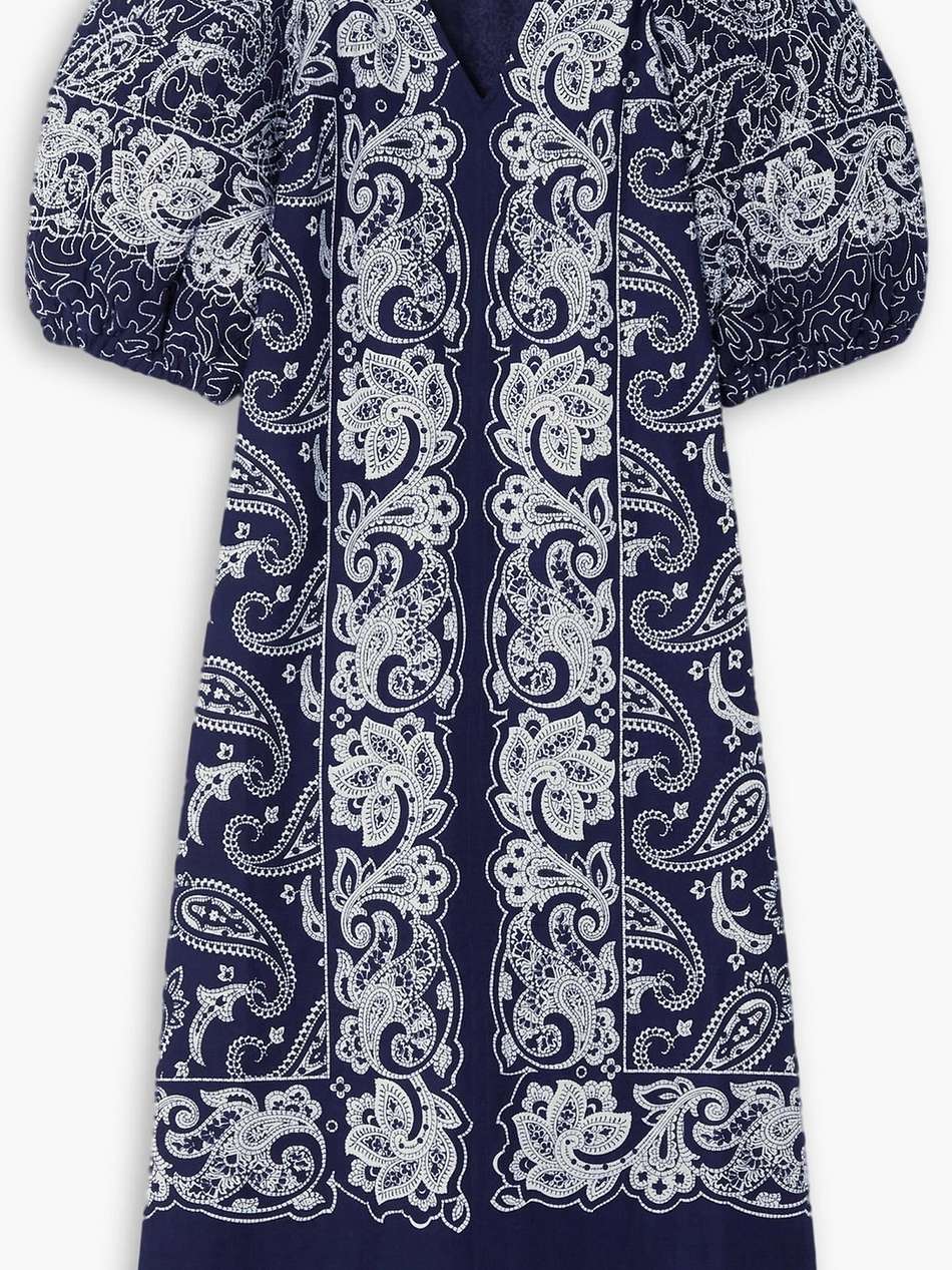 theodora embroidered printed cotton-voile midi dress