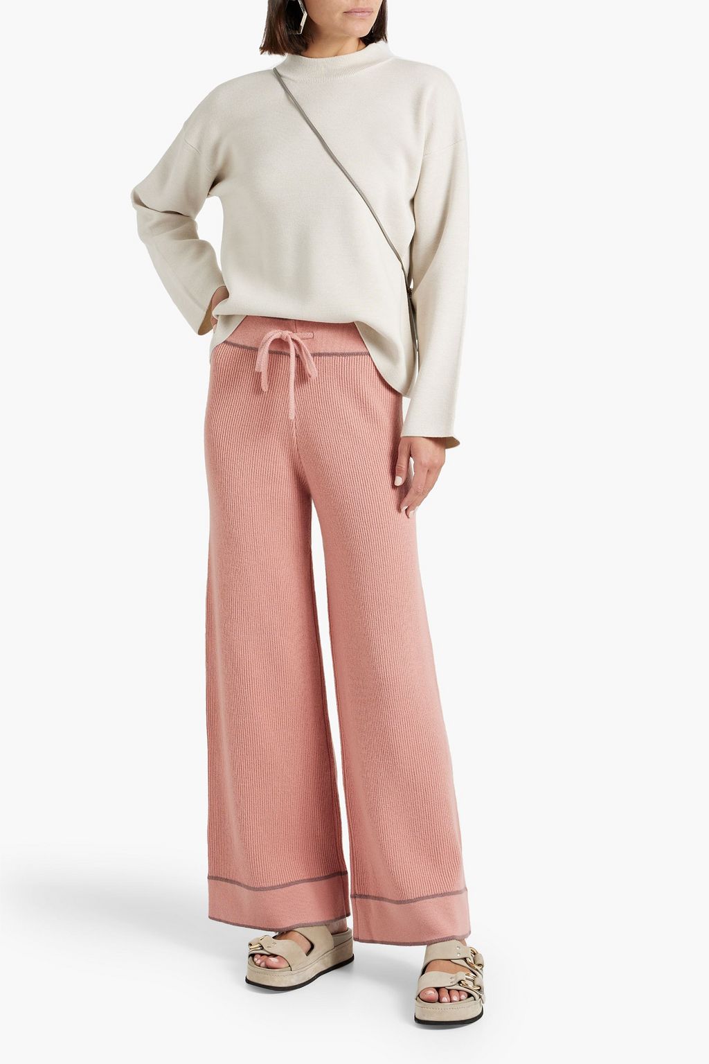 MADELEINE THOMPSON Rose ribbed wool and cashmere-blend wide-leg pants