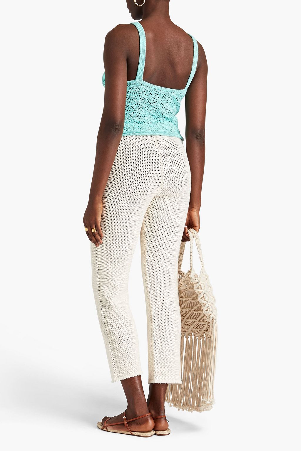 REFORMATION Rosse cropped open-knit straight-leg pants