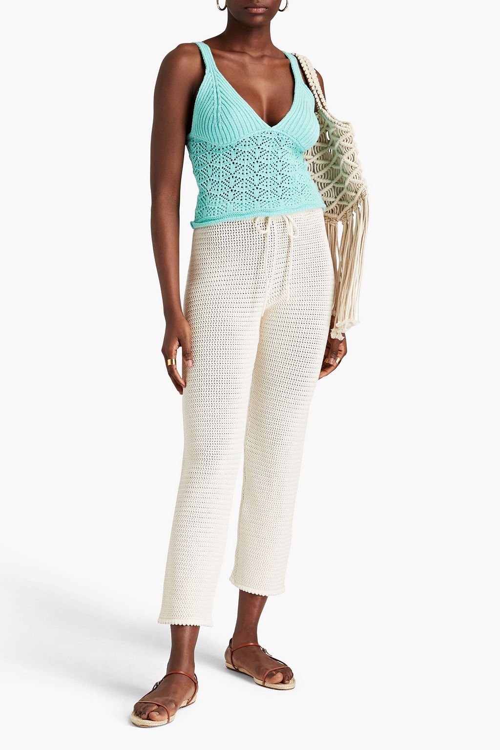 REFORMATION Rosse cropped open-knit straight-leg pants