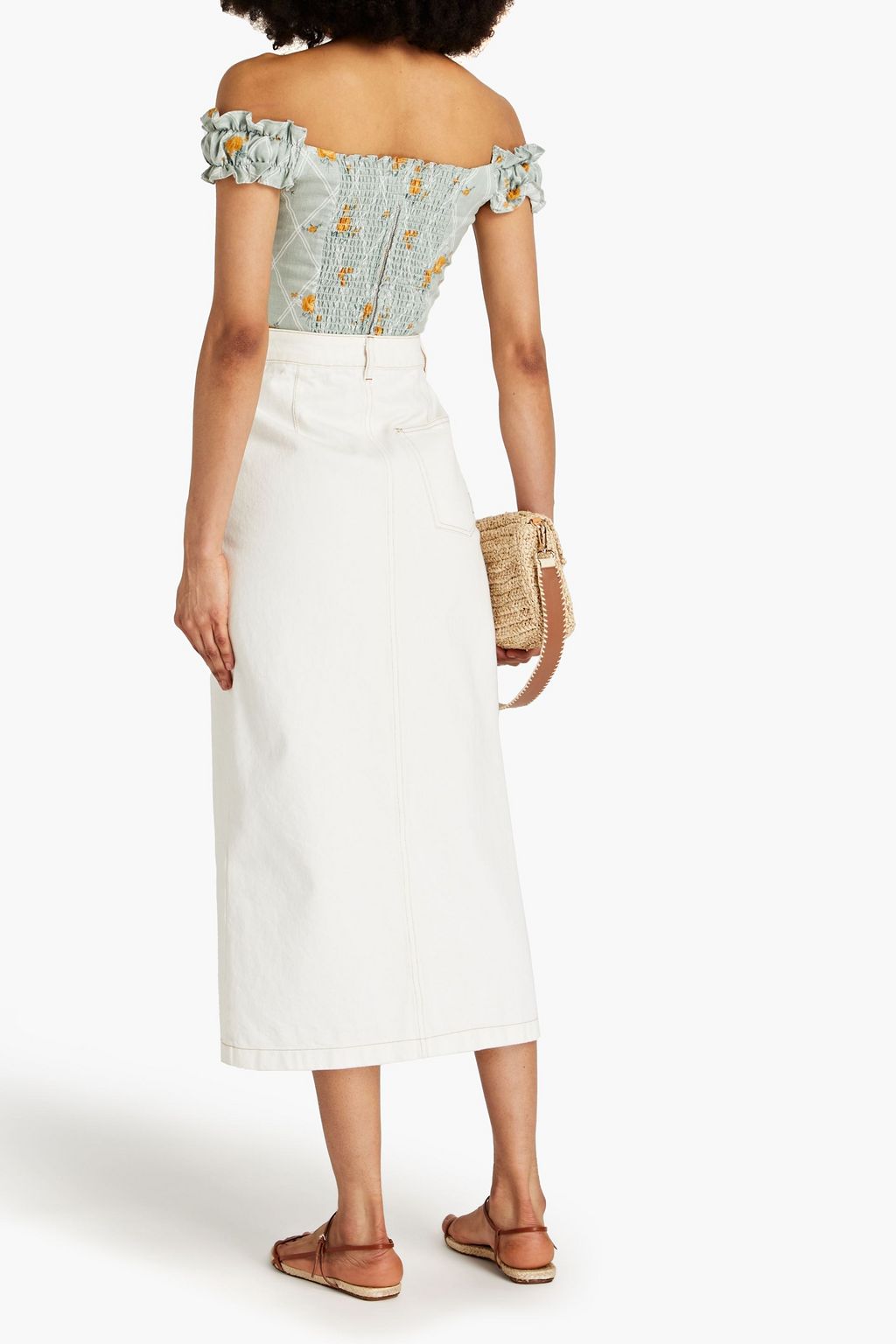 REFORMATION Alcove off-the-shoulder floral-print linen top