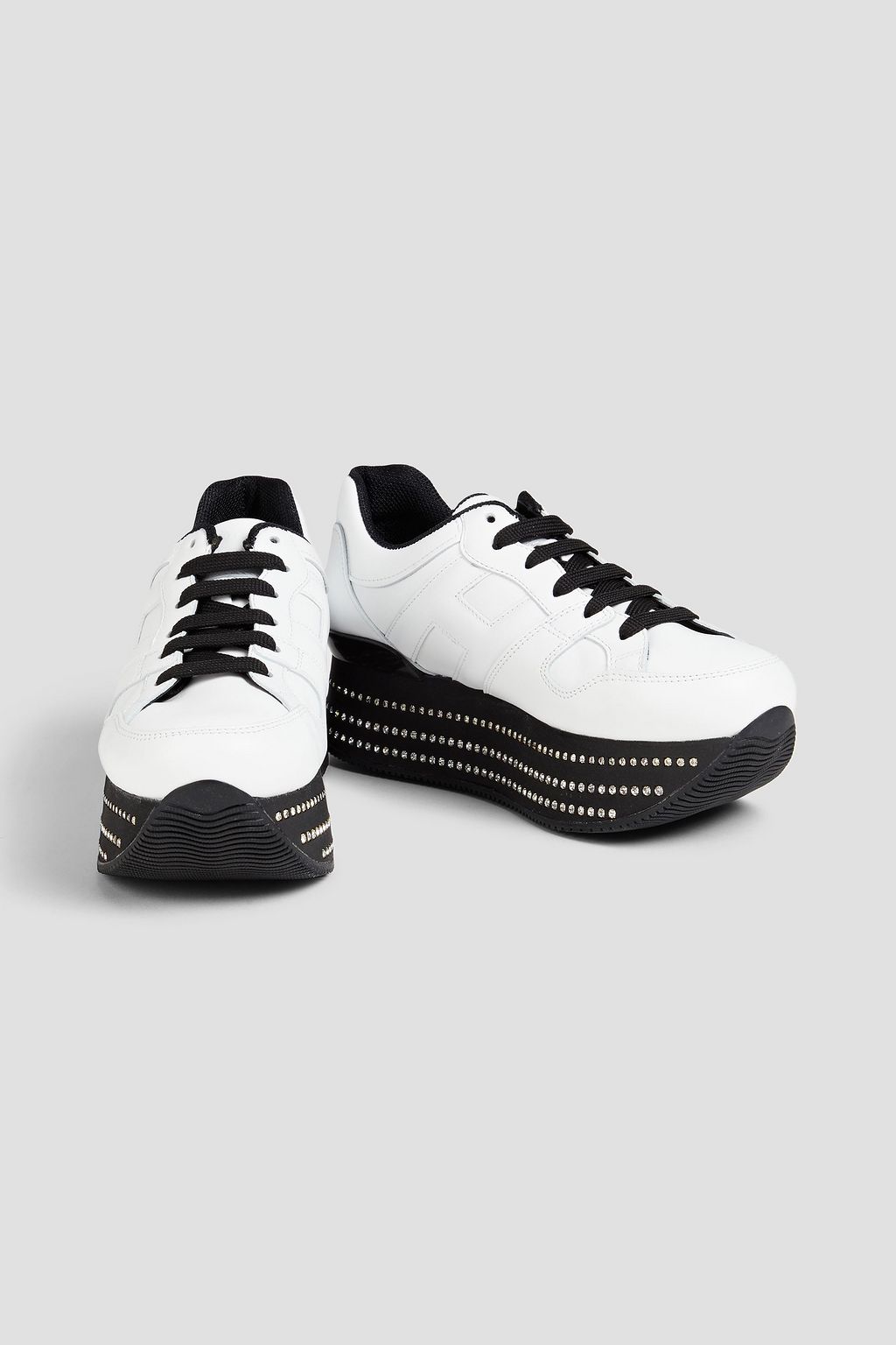 HOGAN Crystal embellished leather platform sneakers THE OUTNET