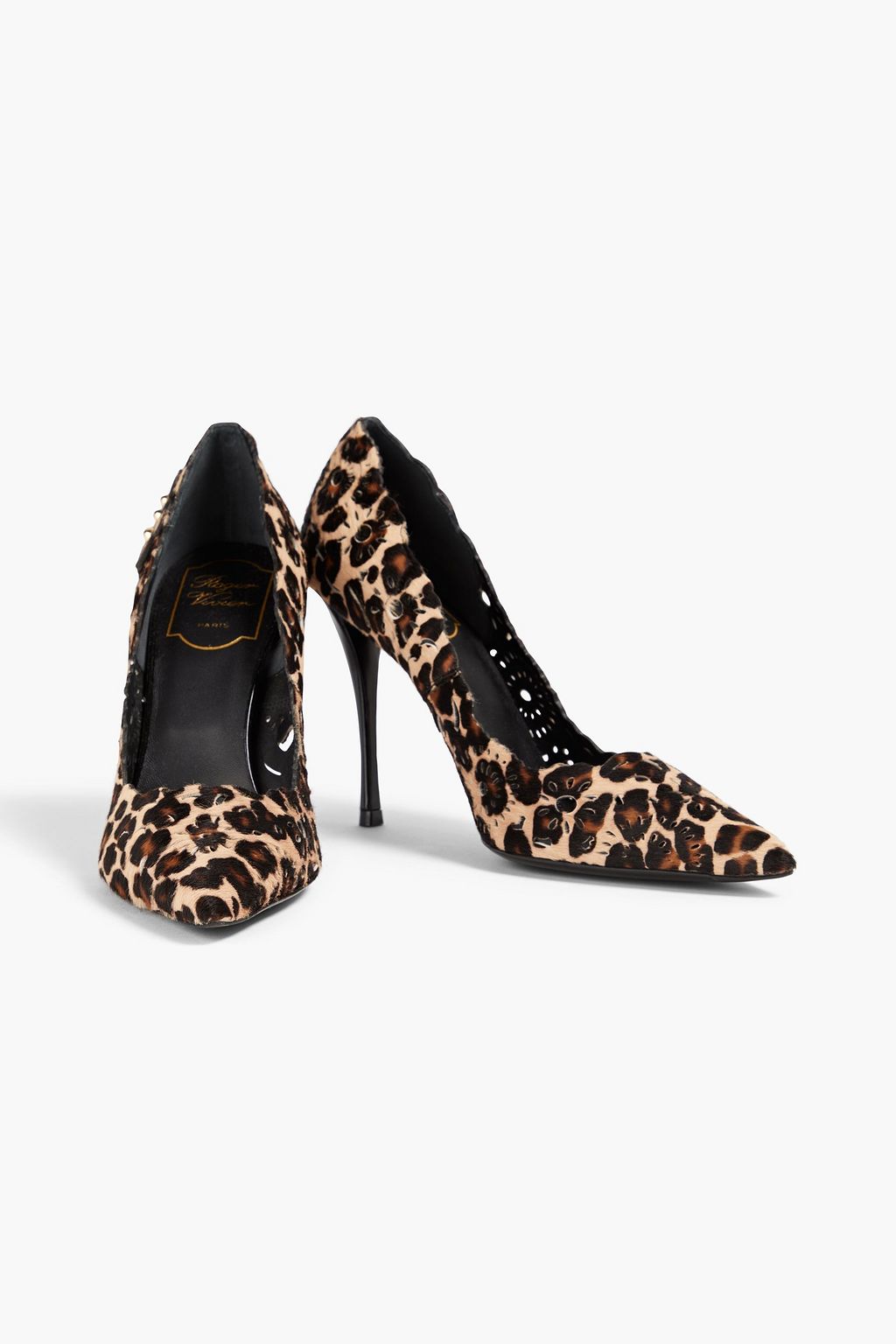 ROGER VIVIER カーフヘア パンプス スタッズ付き レオパードプリント レーザーカット