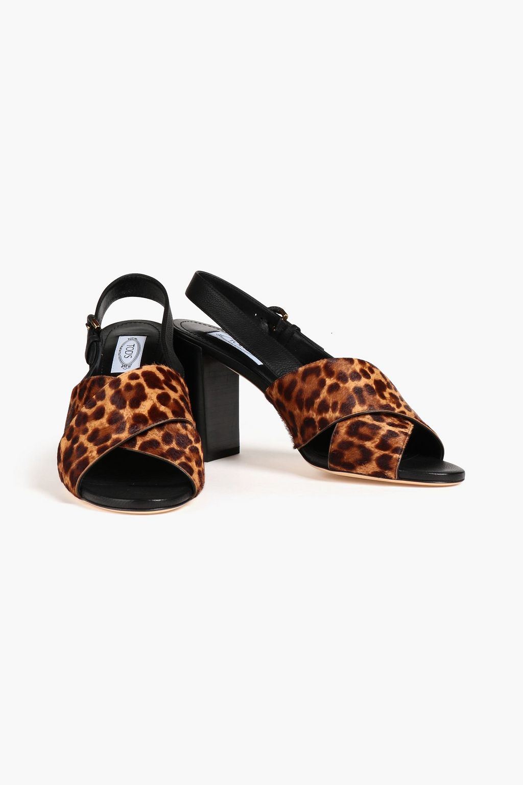 TOD'S カーフヘア&ペブル加工レザー スリングバックサンダル レオパードプリント
