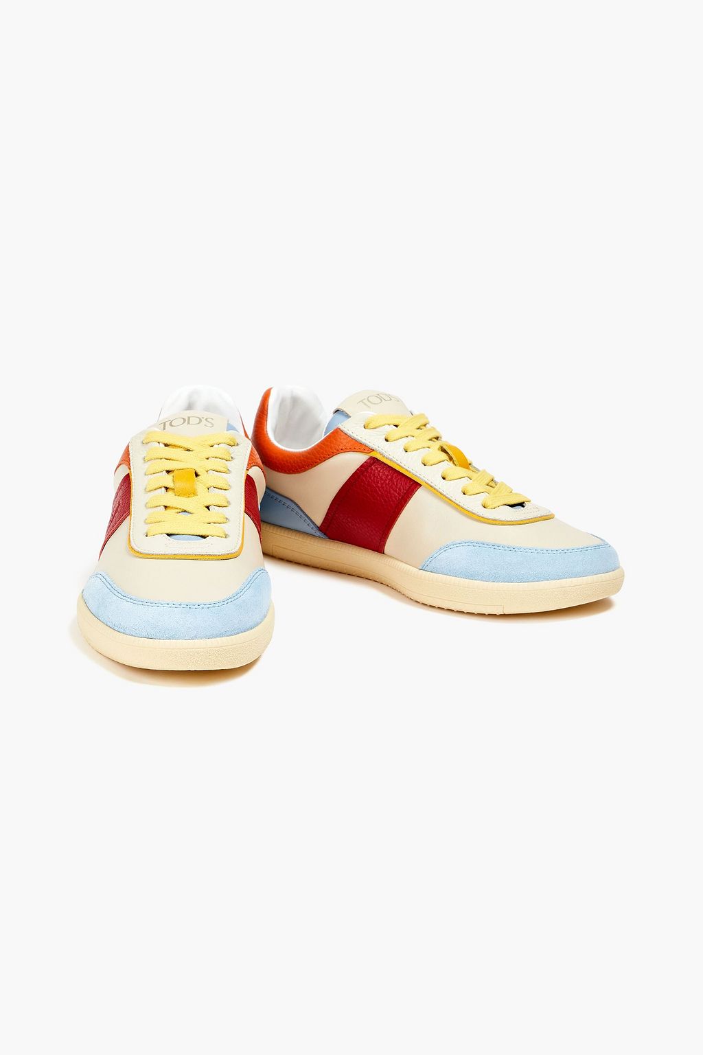 TOD'S スムース&テクスチャードレザー スニーカー スエードトリム