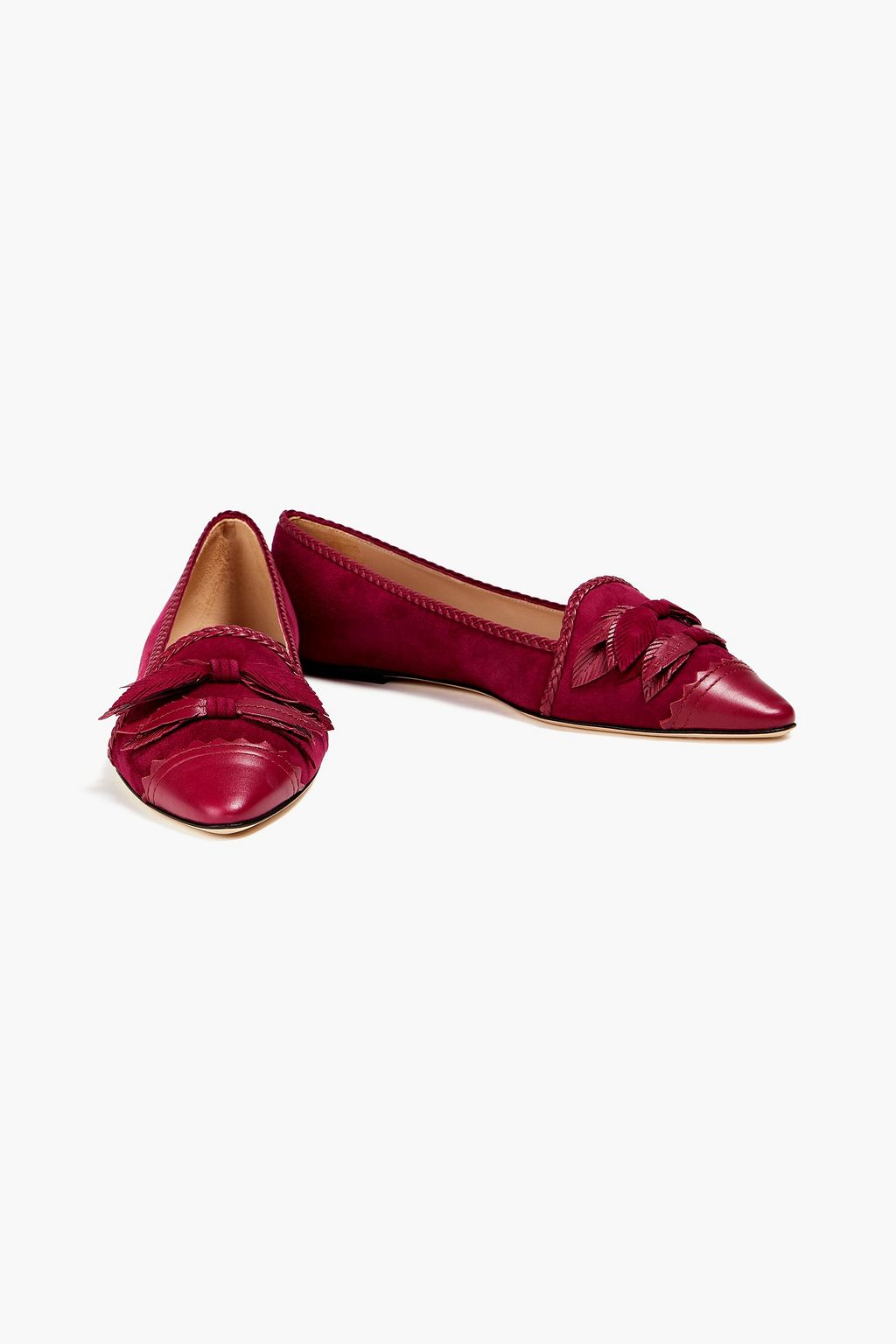 TOD'S リボン付き レザー&スエード ポインテッドトゥフラットシューズ