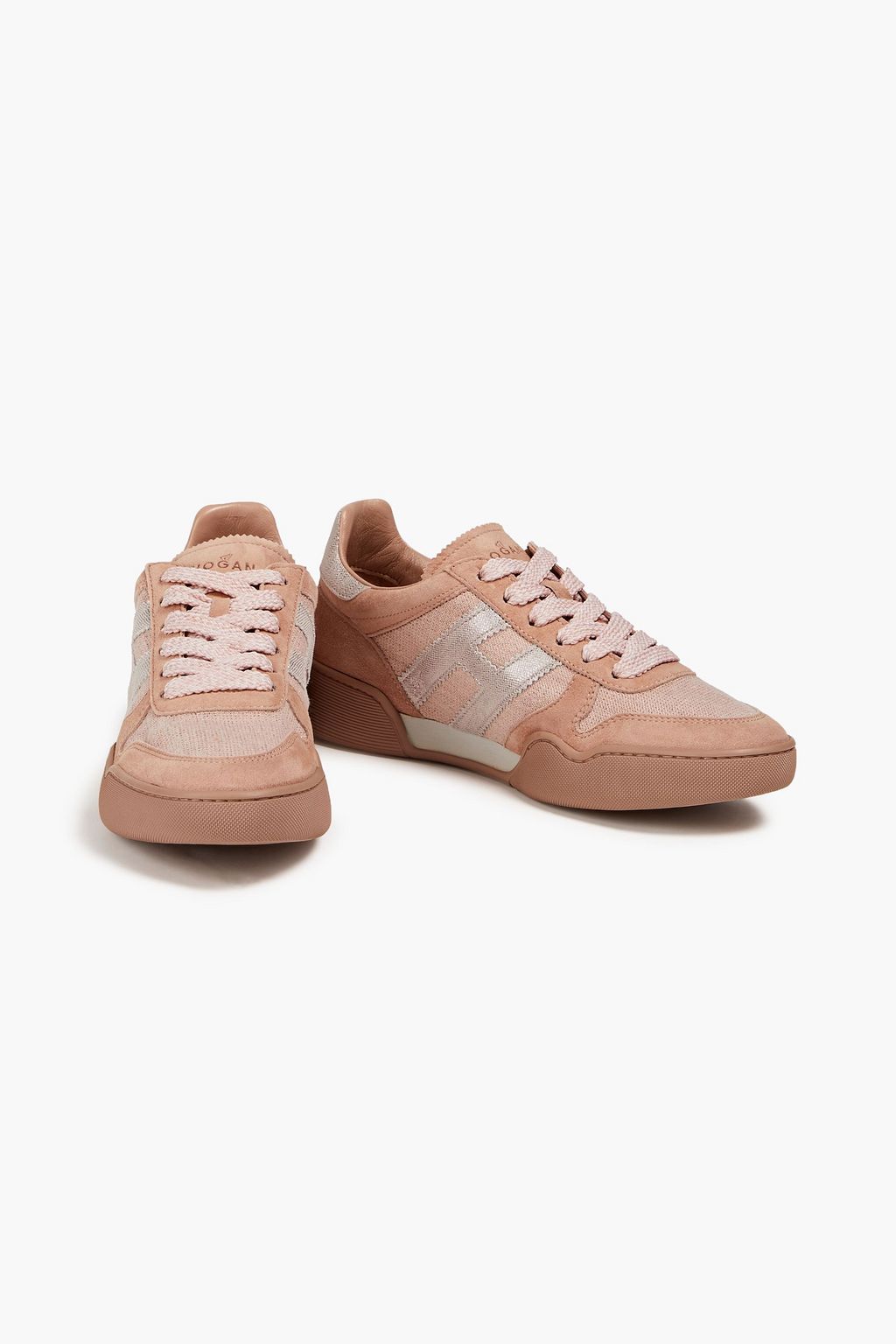 HOGAN Metallic suede and stretch-knit sneakers