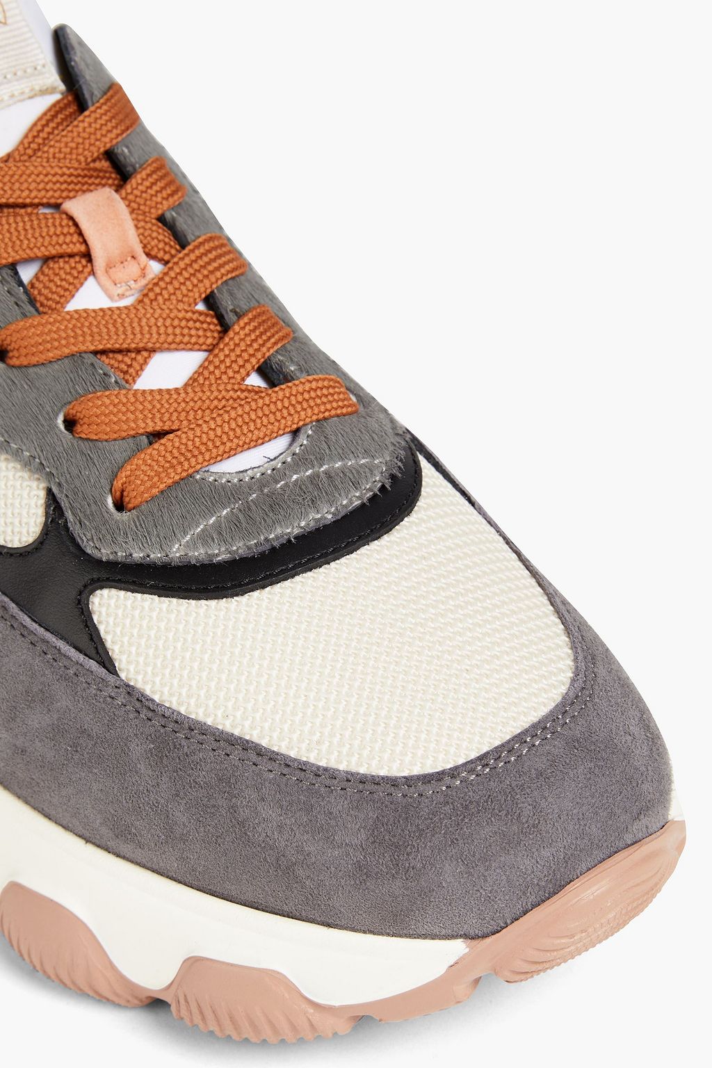 HOGAN Leather, calf-hair and stretch-knit sneakers