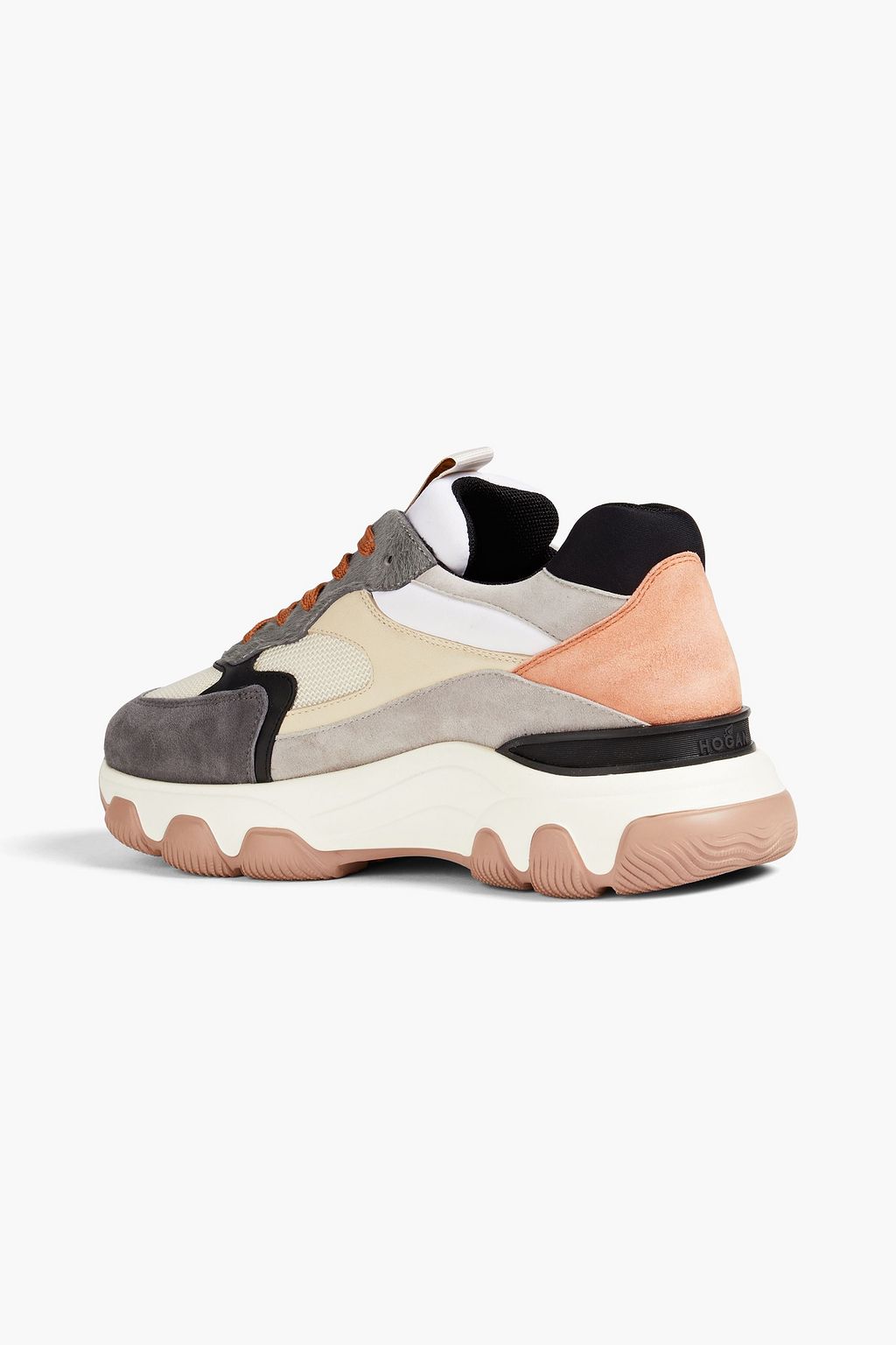 HOGAN Leather, calf-hair and stretch-knit sneakers