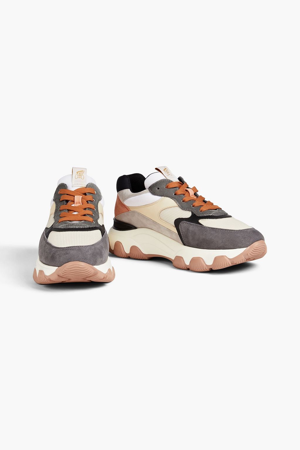 HOGAN Leather, calf-hair and stretch-knit sneakers