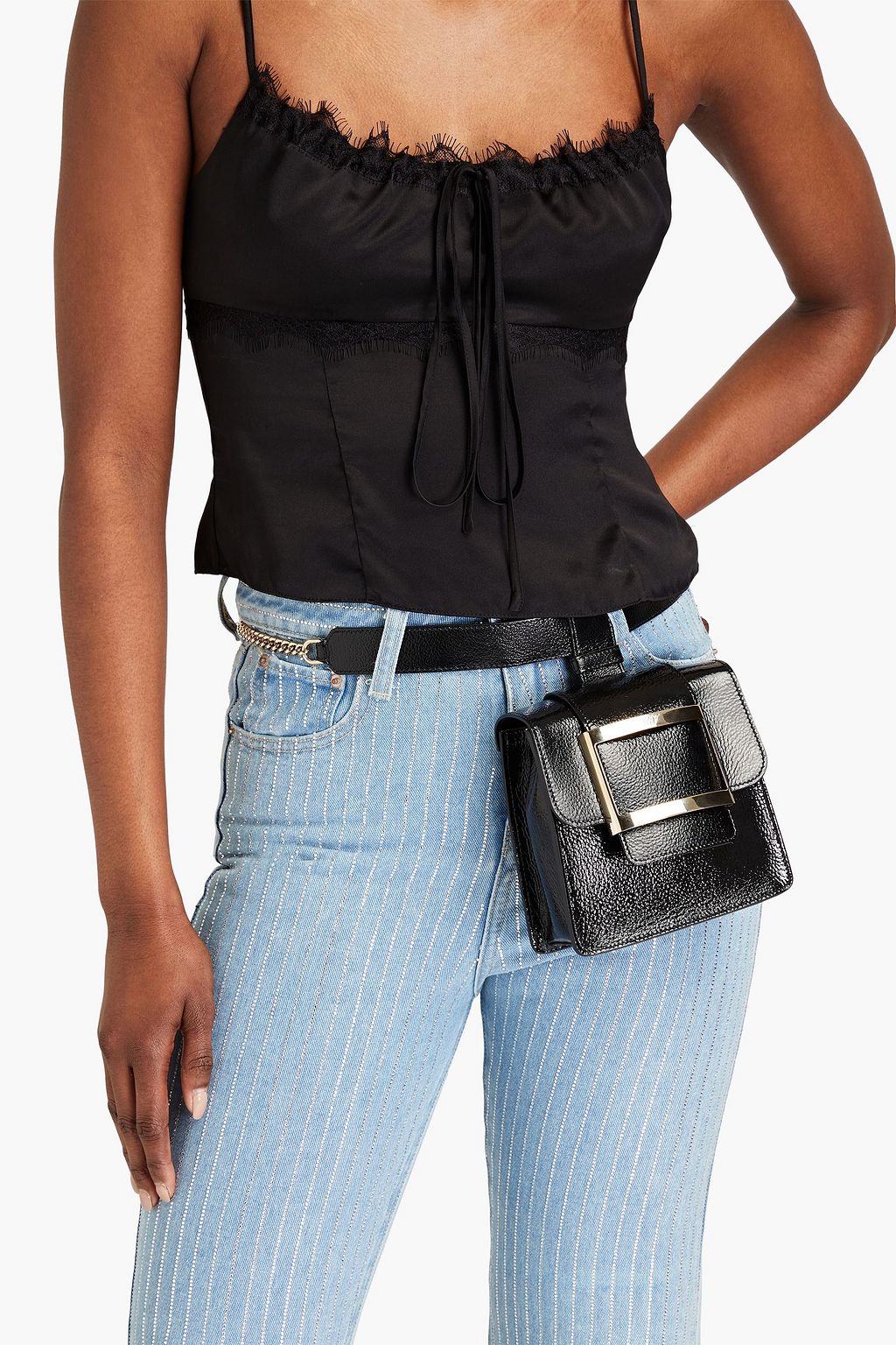 ROGER VIVIER Tres Vivier buckle-embellished textured patent-leather belt bag