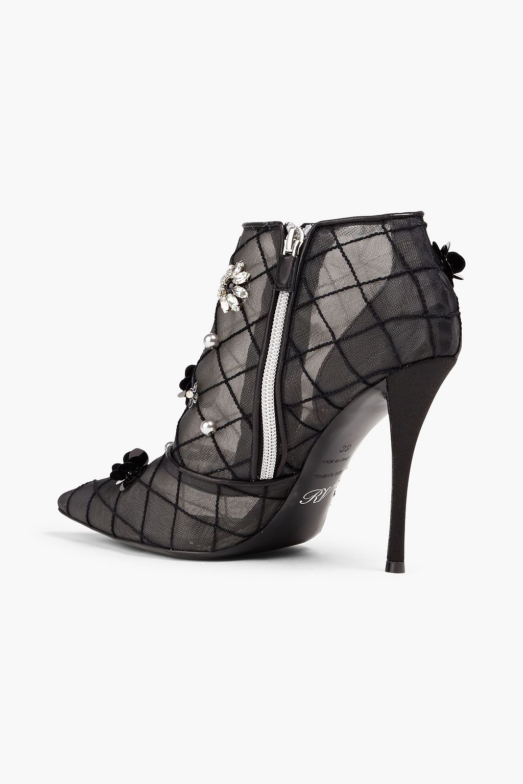 ROGER VIVIER حذاء بوت بطول الكاحل «سين فلاور» من الشبك مزين بزخارف