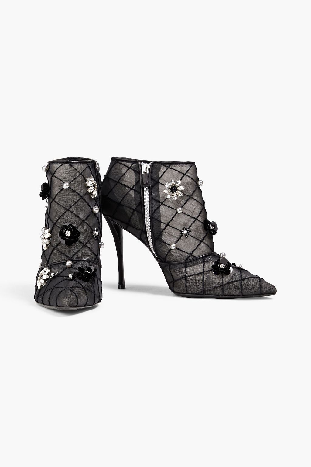 ROGER VIVIER حذاء بوت بطول الكاحل «سين فلاور» من الشبك مزين بزخارف