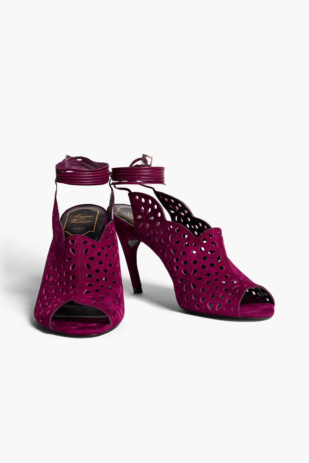 ROGER VIVIER Dentelle 85 laser-cut suede sandals