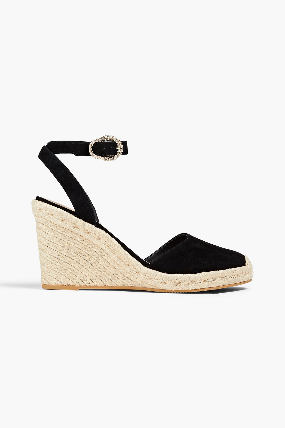 Stuart Weitzman Suede Wedge Espadrilles In Black