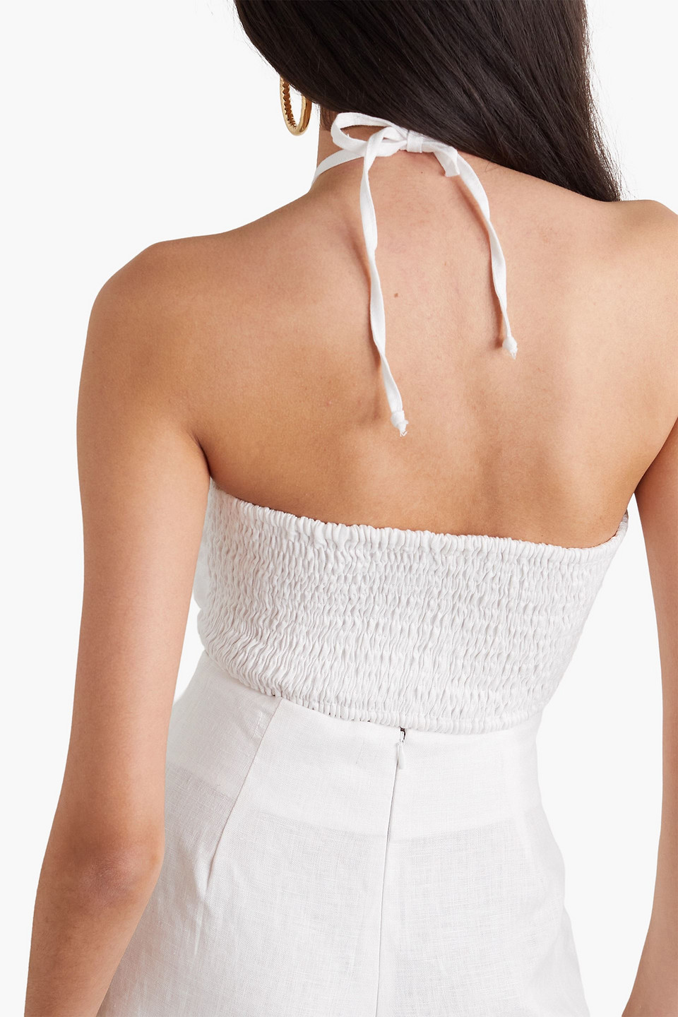 Shop Faithfull The Brand Cyprus Cropped Linen Halterneck Top In White